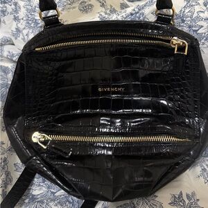 Givenchy Black Croc-Embossed Shoulder Bag